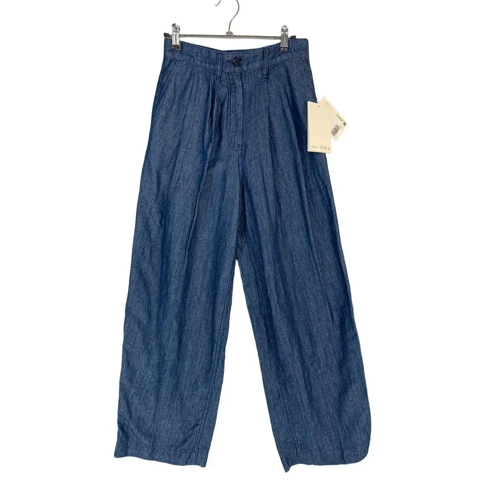 COS Wide Leg Pants Tailored Denim Trousers 2 Blue High Rise 1222522 NEW